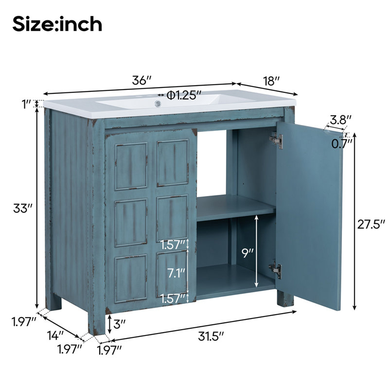 Organisateur de meuble-lavabo 36 po avec lavabo, ensemble d'armoire combiné, armoire de rangement pour salle de bain