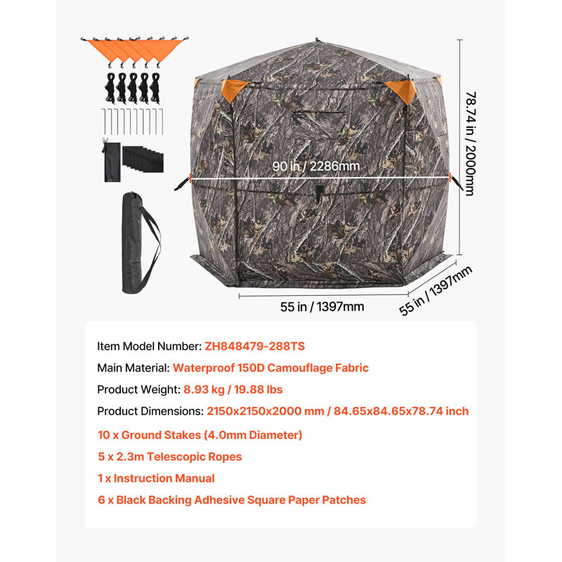 Portable Hunting Blind See Through Ground Deer Blinds 6-7 Person Carrying Bag