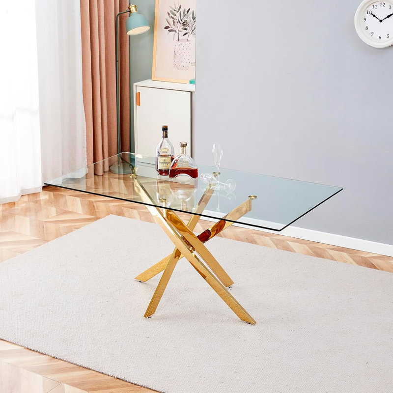 Jakar 63" Pedestal Dining Table, Gold