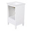 Meuble-lavabo blanc de 20 po avec lavabo, armoire à deux portes, tiroir, butoir de porte magnétique et patins réglables