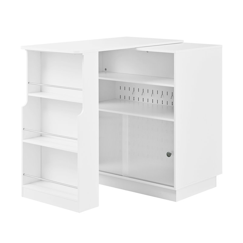 Îlot de cuisine avec table de salle à manger extensible, Blanc