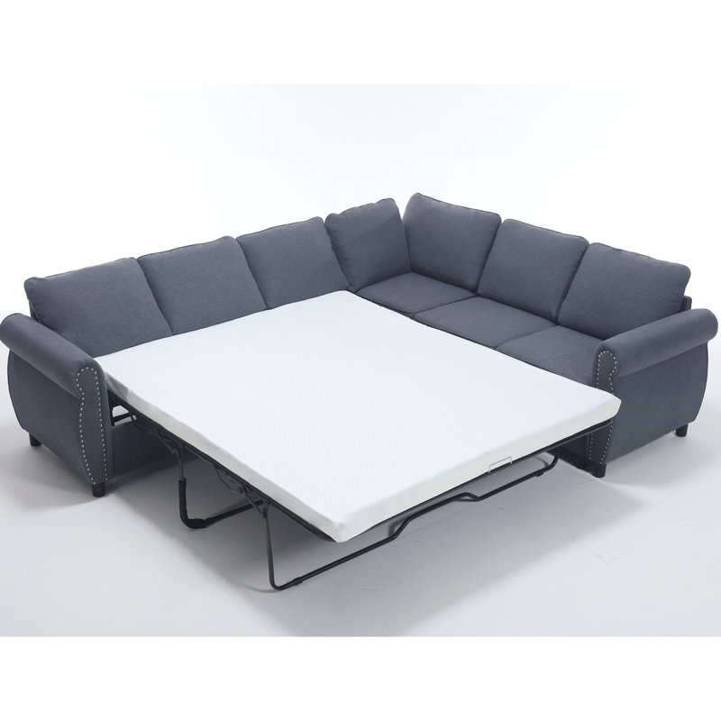 Canapé-lit modulaire, lit 6 places, en forme de L, gris, avec matelas à ressorts et lit en tissu, canapé modulaire en forme de coussin mi-ferme amovible