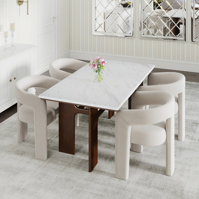 Ensemble de salle à manger moderne, Beige, 5 pièces: table, 4 chaises