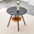 31.5-Inch Diameter Circular Dining Table, Black MDF Vacuum Formed Tabletop, Walnut  Wood Legs, With Suspended Woven Storage Basket Structure. A Casual Coffee Table Suitable For 2-4 People.-1562439554