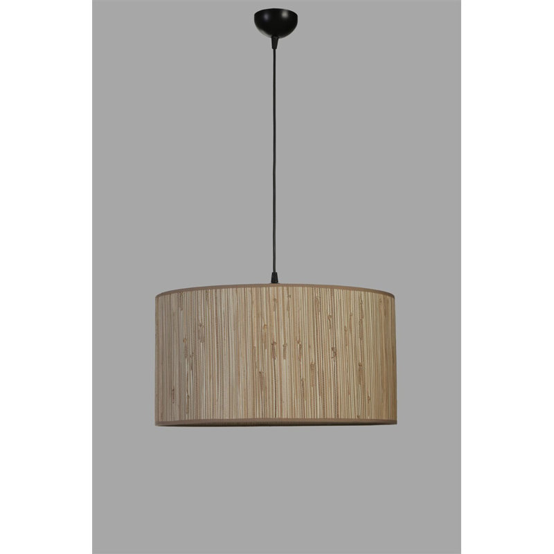 Elegant Metal Chandelier with Bamboo Cap, 17.7 in Diameter x 27.6 in Height | Adjustable Height, E27 Socket (Max 40W) | Stylish Oak & Black Design, Perfect for Modern Dining & Living Spaces, IP20 Rated