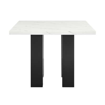 1Pc Contemporary Transitional Counter-Height Square Dining Table Faux Marble Top Black White Wooden Stone