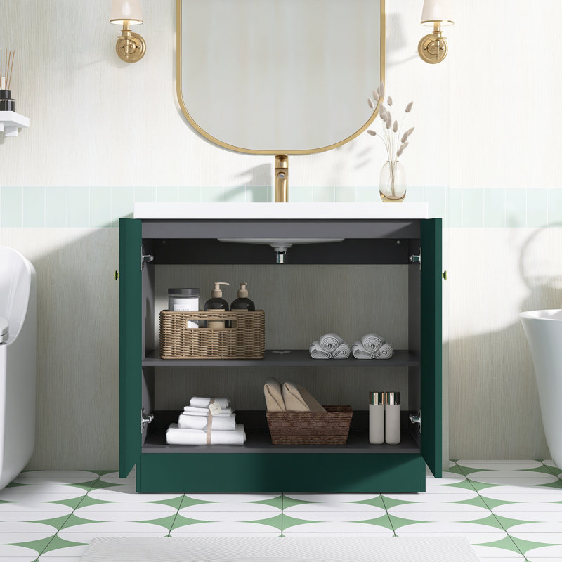 Meuble-lavabo autoportant 35,4 po avec plateau en résine, 35.4"