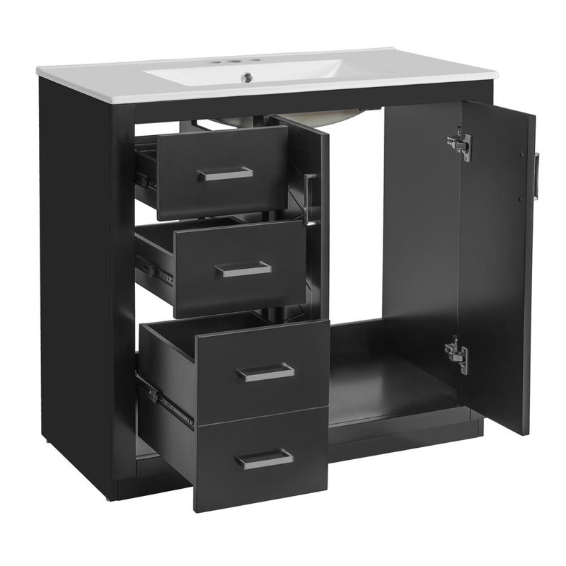 Meuble-lavabo 36 po avec lavabo en céramique, Noir