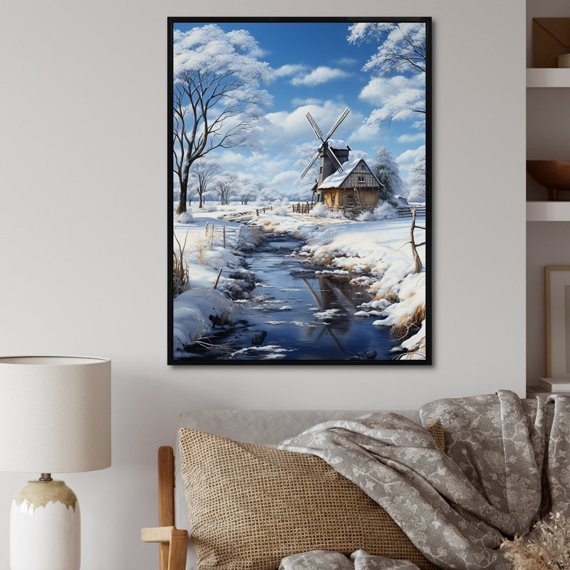 Madelynne «White Milling In The Winter», reproduction sur toile, H 32 po x l 16 po x P 1 po, Cadre flottant noir
