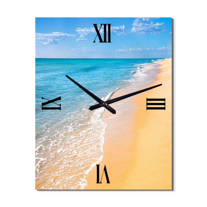 Horloge murale en métal bleu océan avec plage orange, Petit
