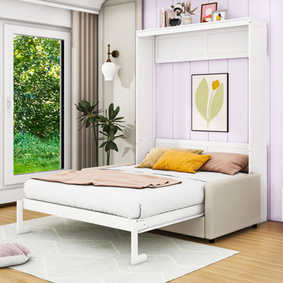 Lit escamotable en bois avec coussin
