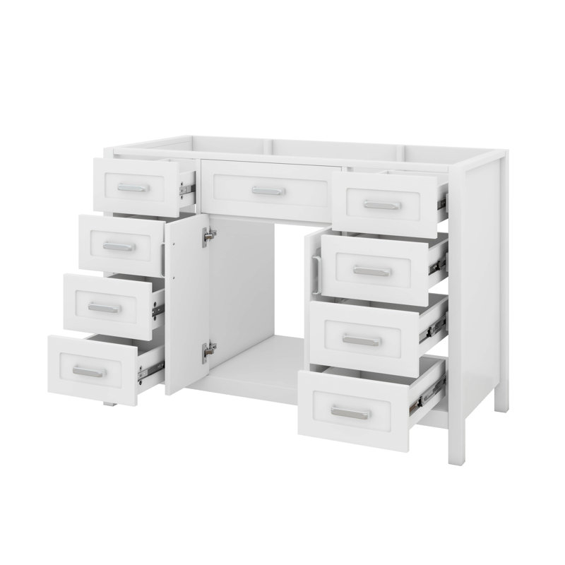 47" Bathroom Vanity Without Sink, Modern Solid Wood Storage Cabinet With 2 Soft Closing Doors & 8 Drawers, Soft Close System