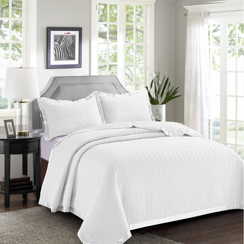 Berdeja Solid Colour Bedspread with Pillowcases Included, White, 270 x 250 cm Bedspread - 2 Pillowshams