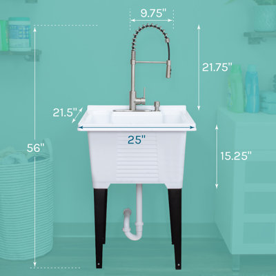 21.5'' L x 25'' W White Freestanding Laundry Sink with Faucet