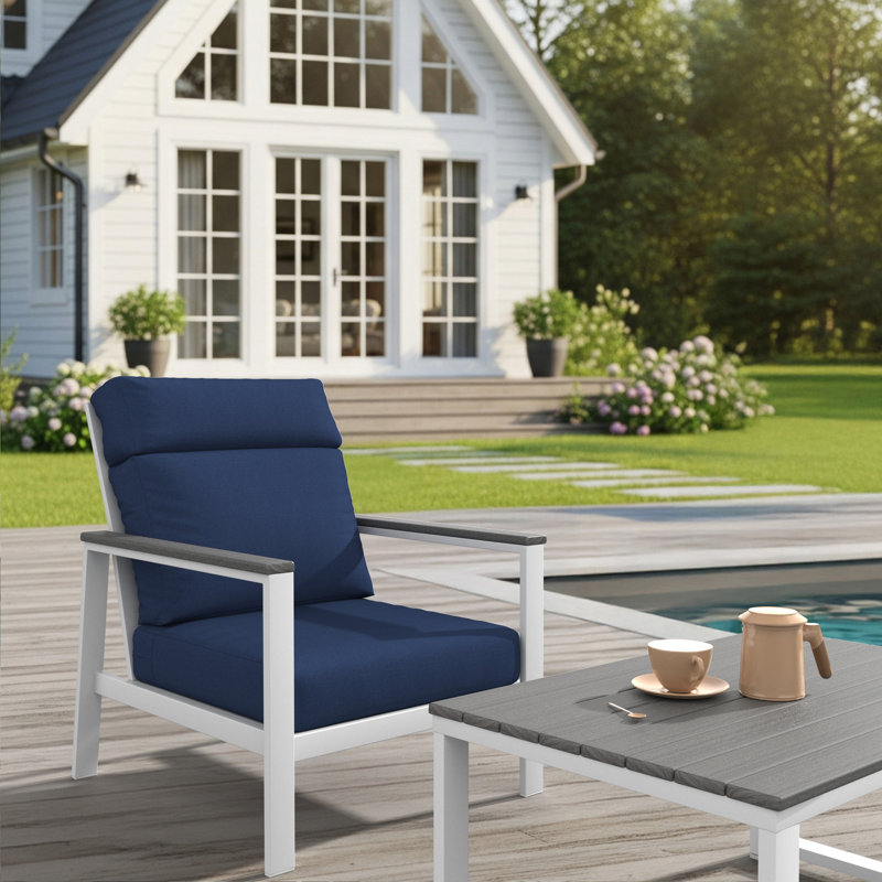 Townsend Metal Outdoor Lounge Club Chair With Sunbrella Cushion, Canvas Navy