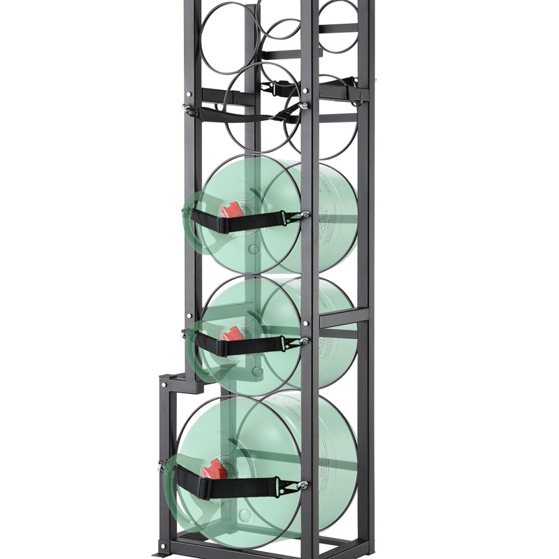 Porte-bouteilles d'azote pour différentes tailles - dimensions de 15,55 x 12,99 x 49,8 po, compatible avec 1 réservoir de 50 lb, 2 réservoirs de 30 lb et plus, revêtement de protection en acier au carbone, tablettes inclinées pour le réfrigérant à mouvement