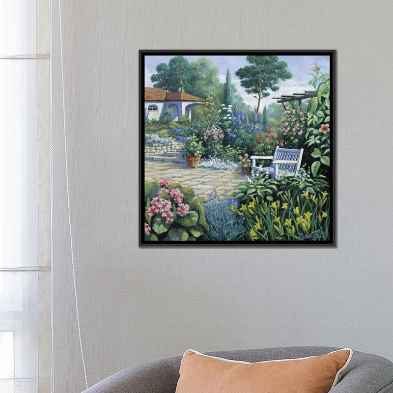 « italien jardin ii », impression sur toile, H 18 po x l 18 po x P 1,5 po, Toile avec cadre noir, Pas de tapis