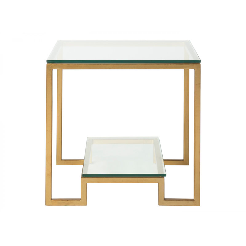 Argento Gold Leaf Square Metal End Table with Polished Glass