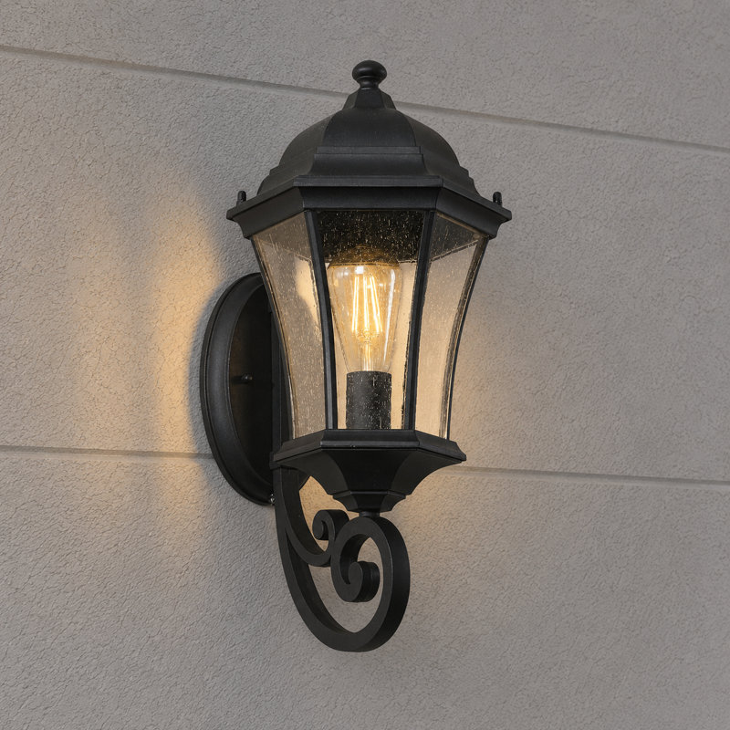 Mid-Century Mordern Outdoor Wall Sconce with Dusk to Dawn with Clear Glass Shade Waterproof, 1