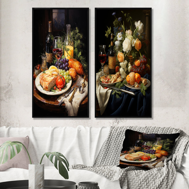 Ensemble de 2 reproductions d'art sur toile French Winte, Cadre noir, H 28 po x l 25 po