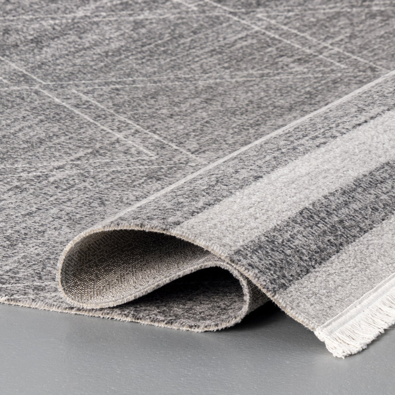 Tapis intérieur/extérieur gris géométrique Aherin, Rectangle 6 pi 7 po x 9 pi