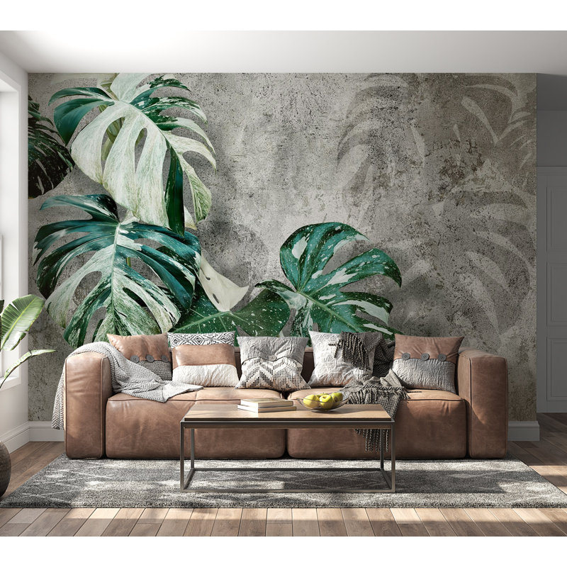 Murale botanique pelez et collez - Monstera moderne, L 68 po x l 96 po