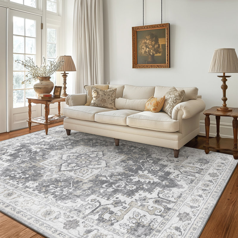 Nathalya Gray Performance Machine Washable Non Slip Area Rugs, Rectangle 8' x 10'