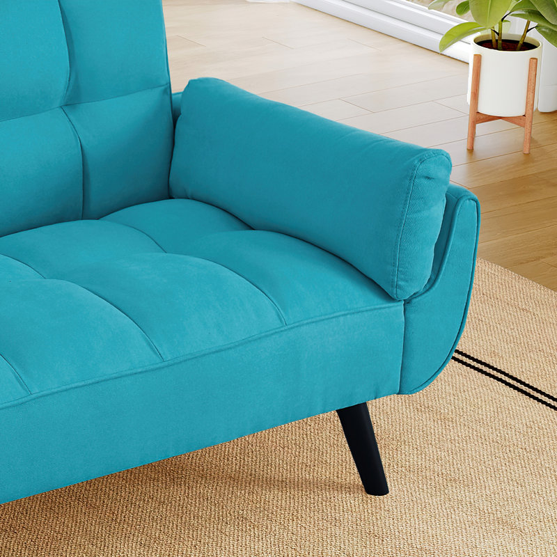 Space-Saving Convertible Futon Sofa Bed, Tufted Upholstered Sleeper Couch for Small Space & Guest Room, Blue