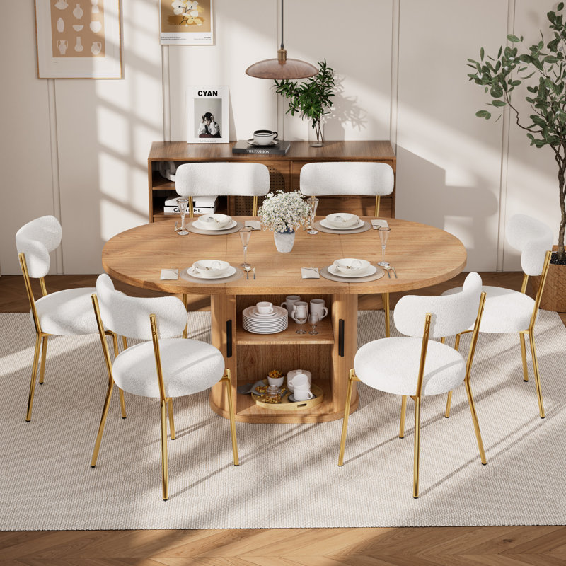 Ensemble de table de salle à manger ovale 59 po et chaises en tissu, bois naturel et métal, ensemble de salle à manger moderne pour la cuisine