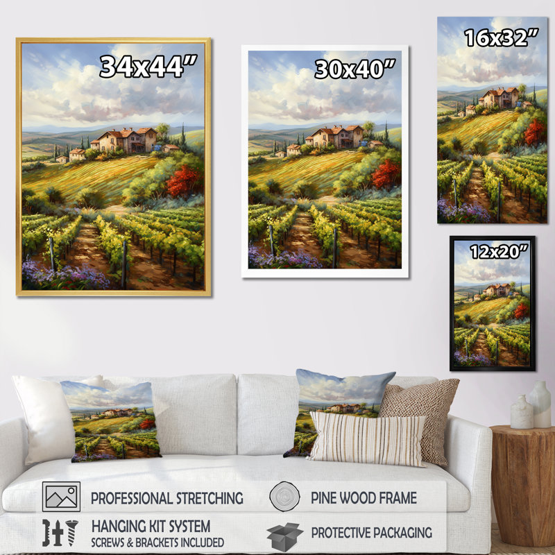 «Vineyard Charm», impression sur toile, Cadre doré simple, H 44 po x l 34 po x P 1,5 po