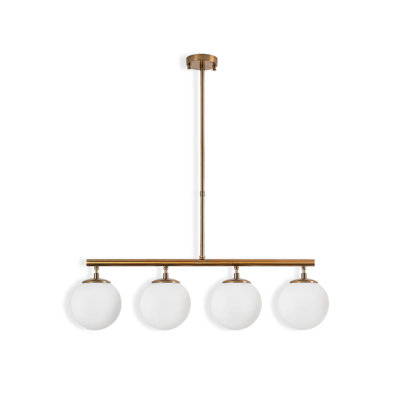 Adjustable Height Metal Body Glass Cap 4 Lights Kitchen Island Pendant