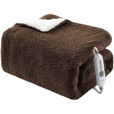 Electric Blanket Heated Throw, 50''x60'' Super Soft Double Sherpa Cozy Blanket with 4 Heating Levels, Overheat Protection, Machine Washable, ETL Certified, Brown