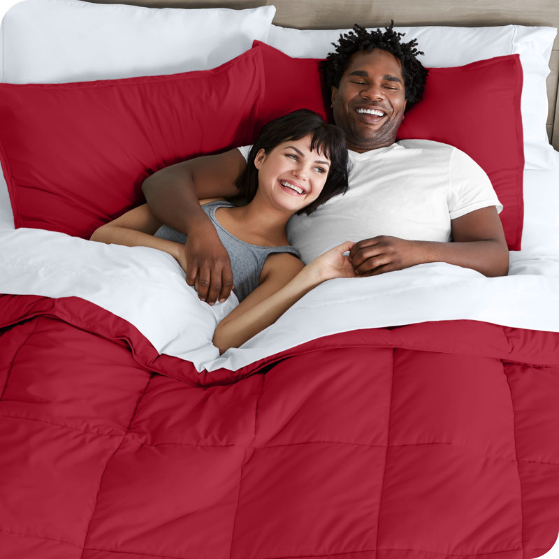 Microfiber Bed-In-A-Bag, Red/White, Split Queen Comforter + 7 Additional Pieces