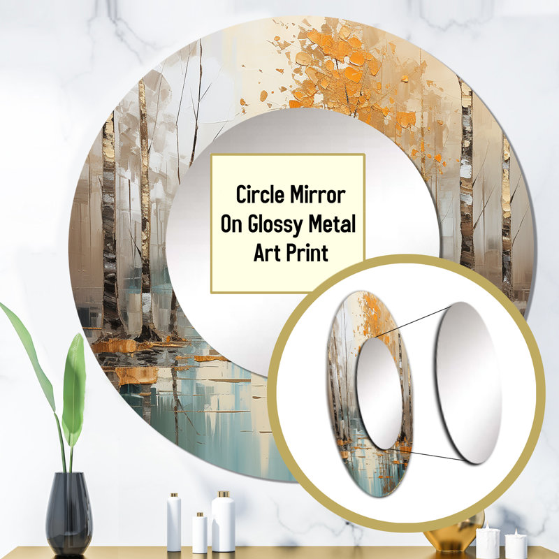 Birch Reflections I - Tree Birch Round Mirror Wall Decor, 23" x 23"