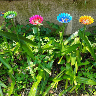 4 Packs Metal Bee Feeder Cups with Colorful Flower Design,Butterfly Bee Bath Bowl for Outdoor Garden Yard Decor