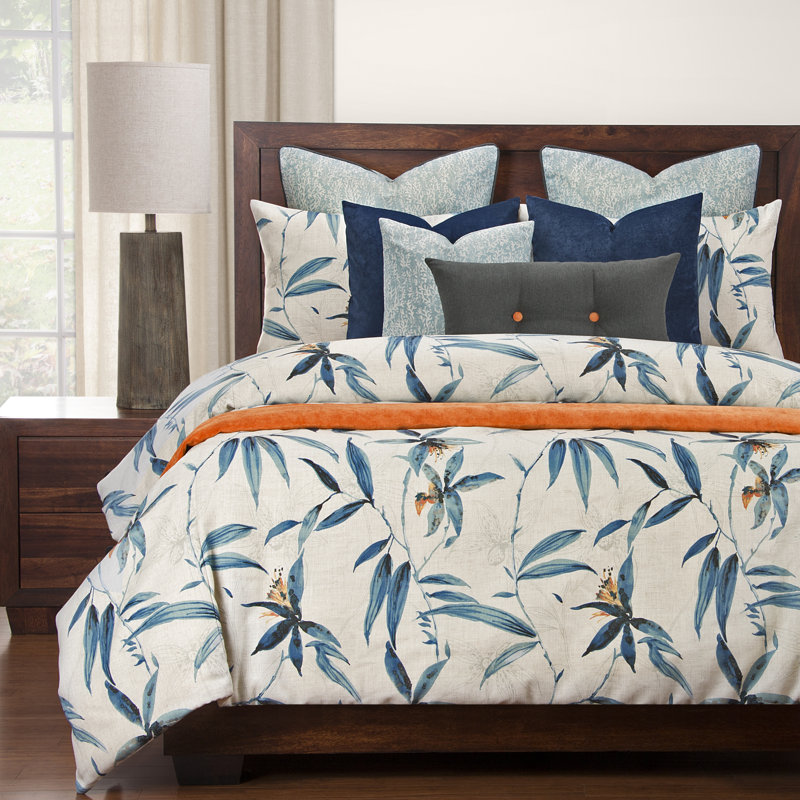 Tropical 100% Linen and Polyester Floral Duvet Cover & Insert Set, Twin Duvet Cover & Insert + 4 Additional Pieces