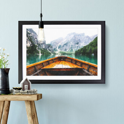 Boat In Lago Di Braies Italy Painting - Single Picture Frame Print on MDF