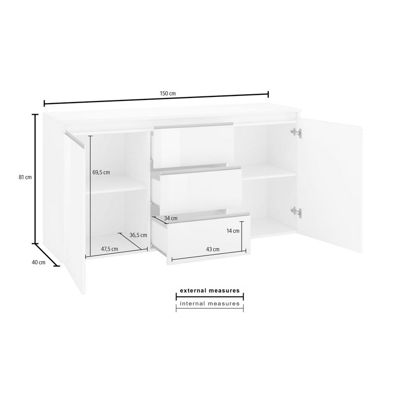 Biagino 150cm Sideboard, White