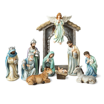 Ensemble de 11 figurines de crèche de luxe en résine bleue (KD)