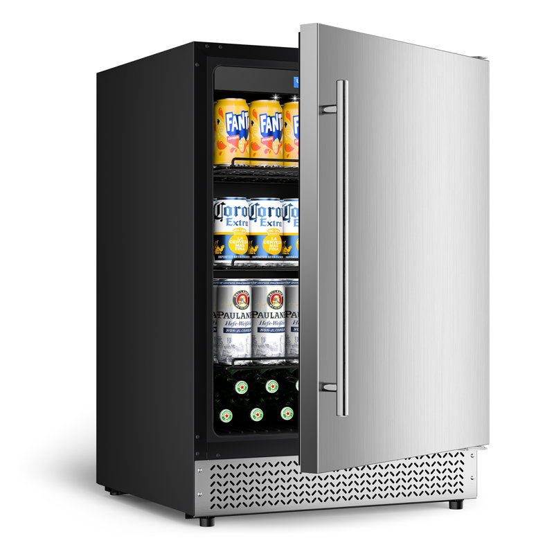 VUSHINE 180-Can Outdoor Under Counter Beverage Refrigerator, 24" Built-In or Freestanding, Round Handle