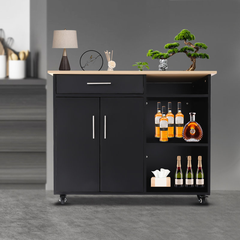 Illiam Wood Kitchen Island, Black