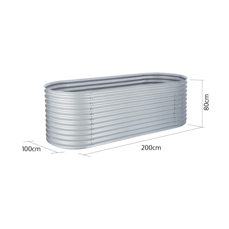 Blumfeldt Metal Raised Garden Bed, 80cm H x 100cm W x 200cm D, Silver