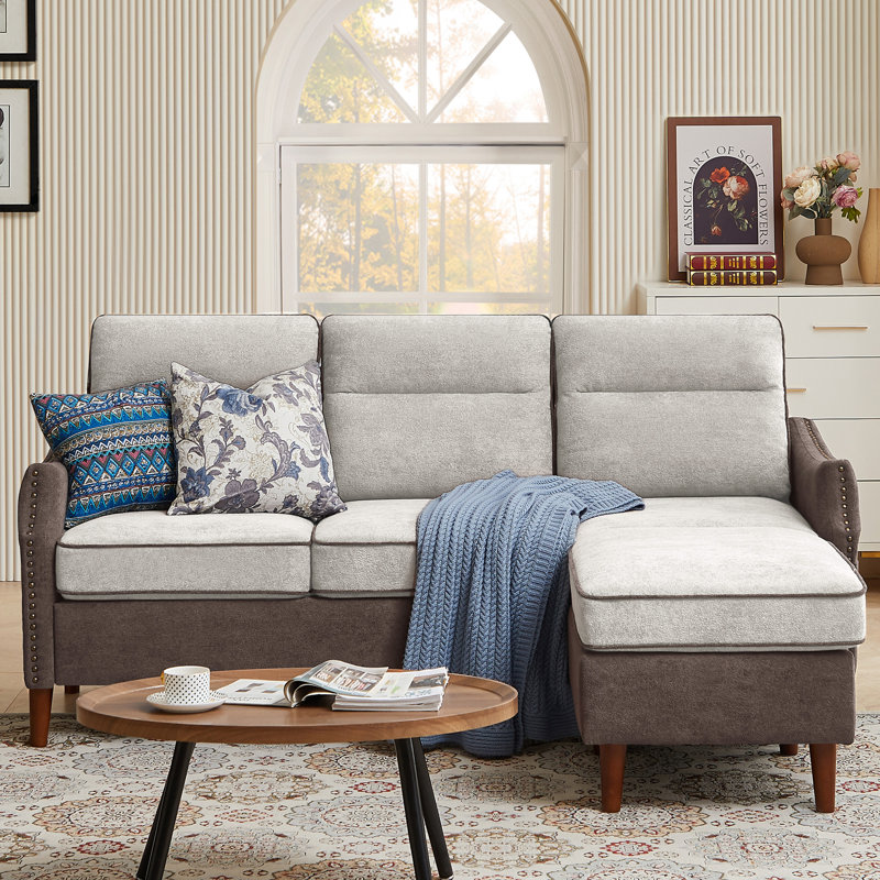 Canapé modulaire en forme de L avec sacs de rangement de 76,77 po Peary, Mélange de lin beige et espresso