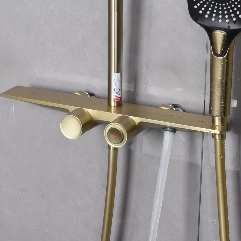 Brushed Gold Brass Thermostatic Wall-Mounted Shower System