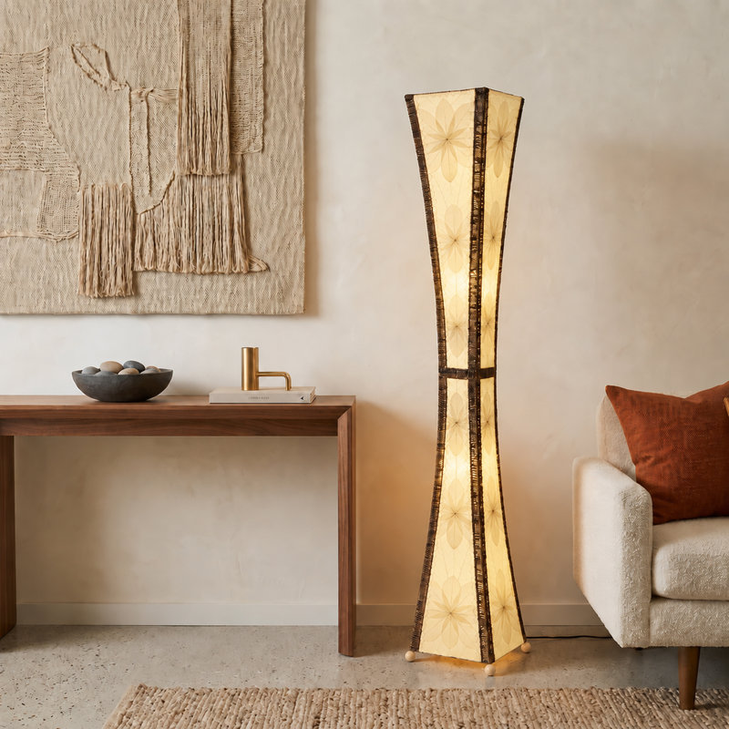 Quintan 72'' Black Column Floor Lamp, Natural