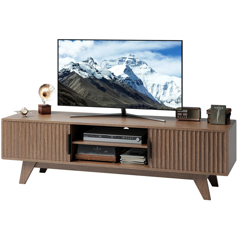 Stylish TV Stand For Tvs With 2 Cabinets & Shelves, 16.9”H x 15.7”L x 59”W, Brown