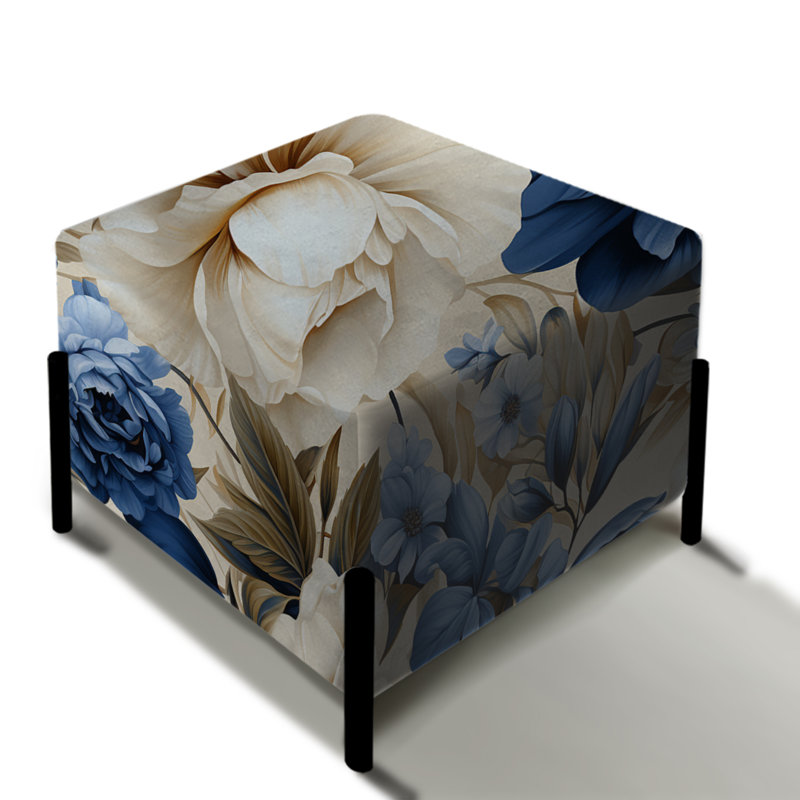 Blue Renaissance Roses Victorian Pattern VI - Floral Square Ottoman