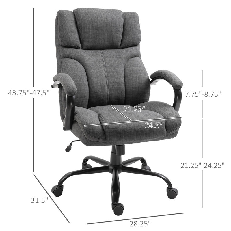 Grande et haute chaise de bureau ergonomique, capacité de charge maximale de 500 lb. Siège en lin, hauteur réglable, roues pivotantes, capacité de poids au design gris foncé. Ensemble de ressorts, pivotant, lin, confort