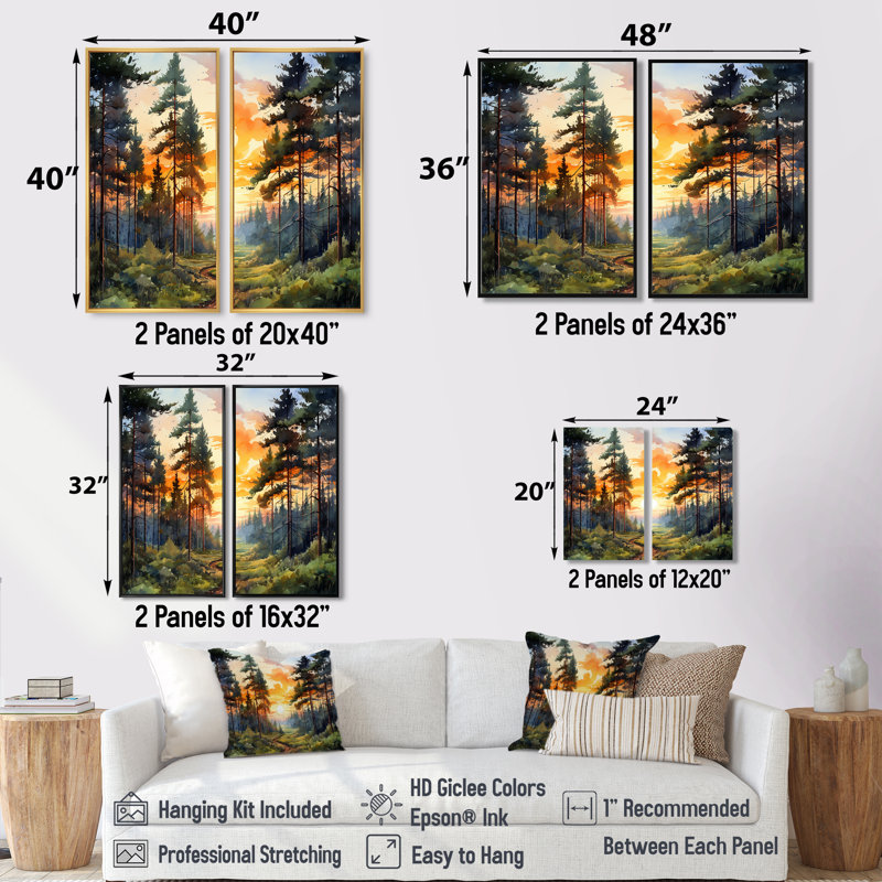 «Pine Tree Sunset Glow I», art sur toile grand pin, H 20 po x l 24 po, Reproduction encadrée sans passe-partout, Blanc