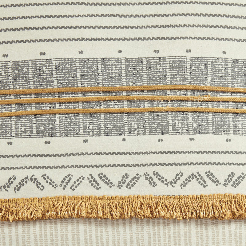 Édredon gris / jaune double, coton avec imprimé rayé et rembourrage, literie élégante en gris / jaune, bordure, hypnotisant